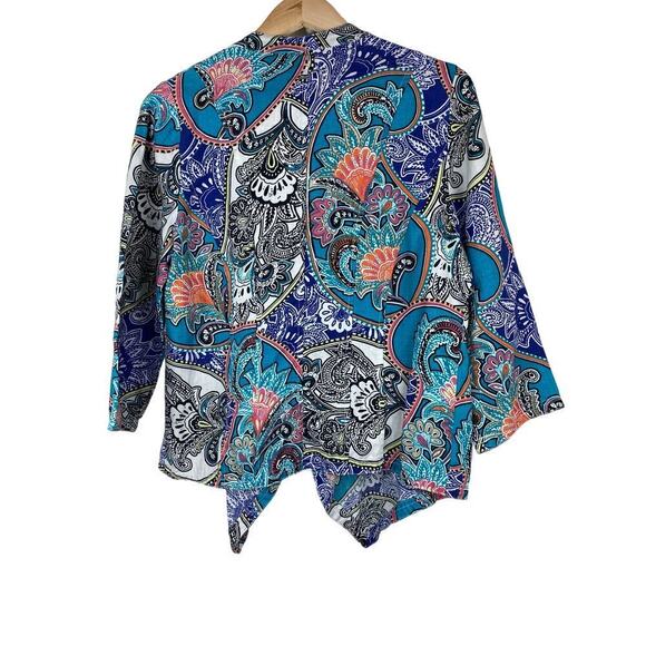 Chico's Women's Size 1 Colorful Paisley 100% Linen Open Boho Jacket - Picture 6 of 7